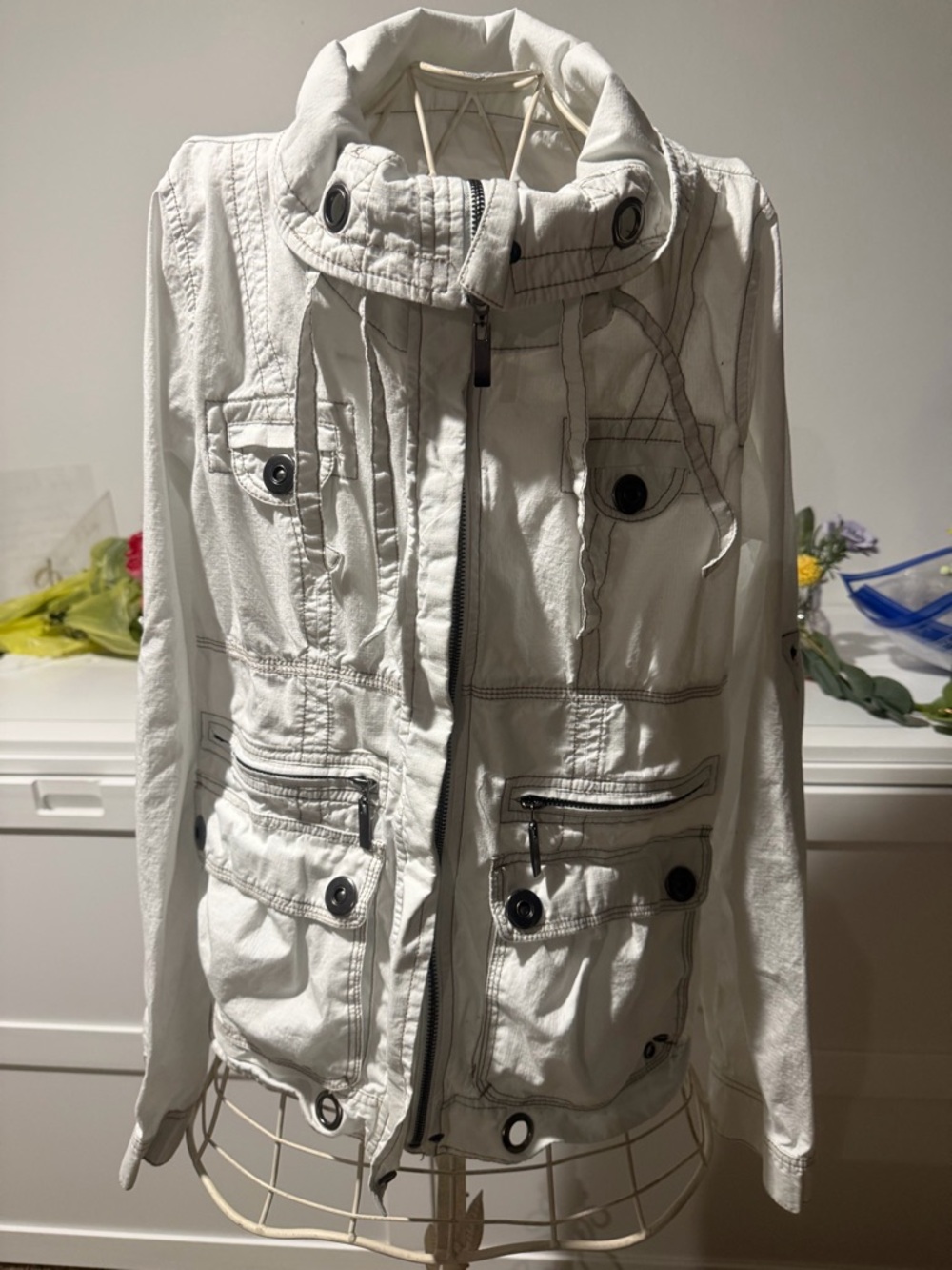 Maurices Cream Utility Jacket with Contrast Stitching